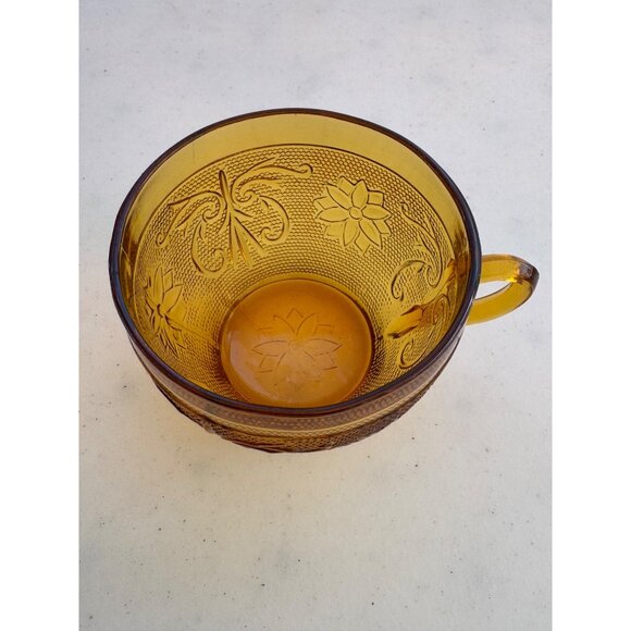 Vintage Tiara Chantilly Daisy Sandwich Amber Indiana Glass Coffee Tea Cup - Picture 4 of 6